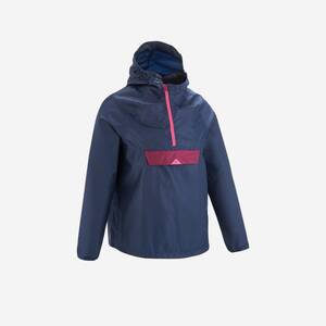 Kids Waterproof Hiking Jacket - MH100 Navy Blue and Pink (7-15 Yrs)