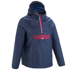 Kids' Waterproof Hiking Jacket - MH100 Navy Blue and Pink - age 7-15 years
