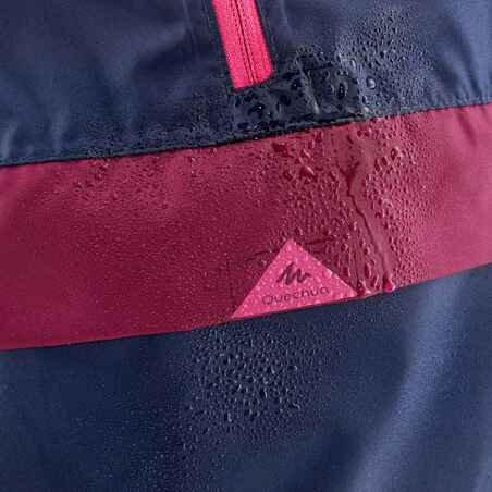 Kids' Waterproof Hiking Jacket - MH100 Navy Blue and Pink - age 7-15 years