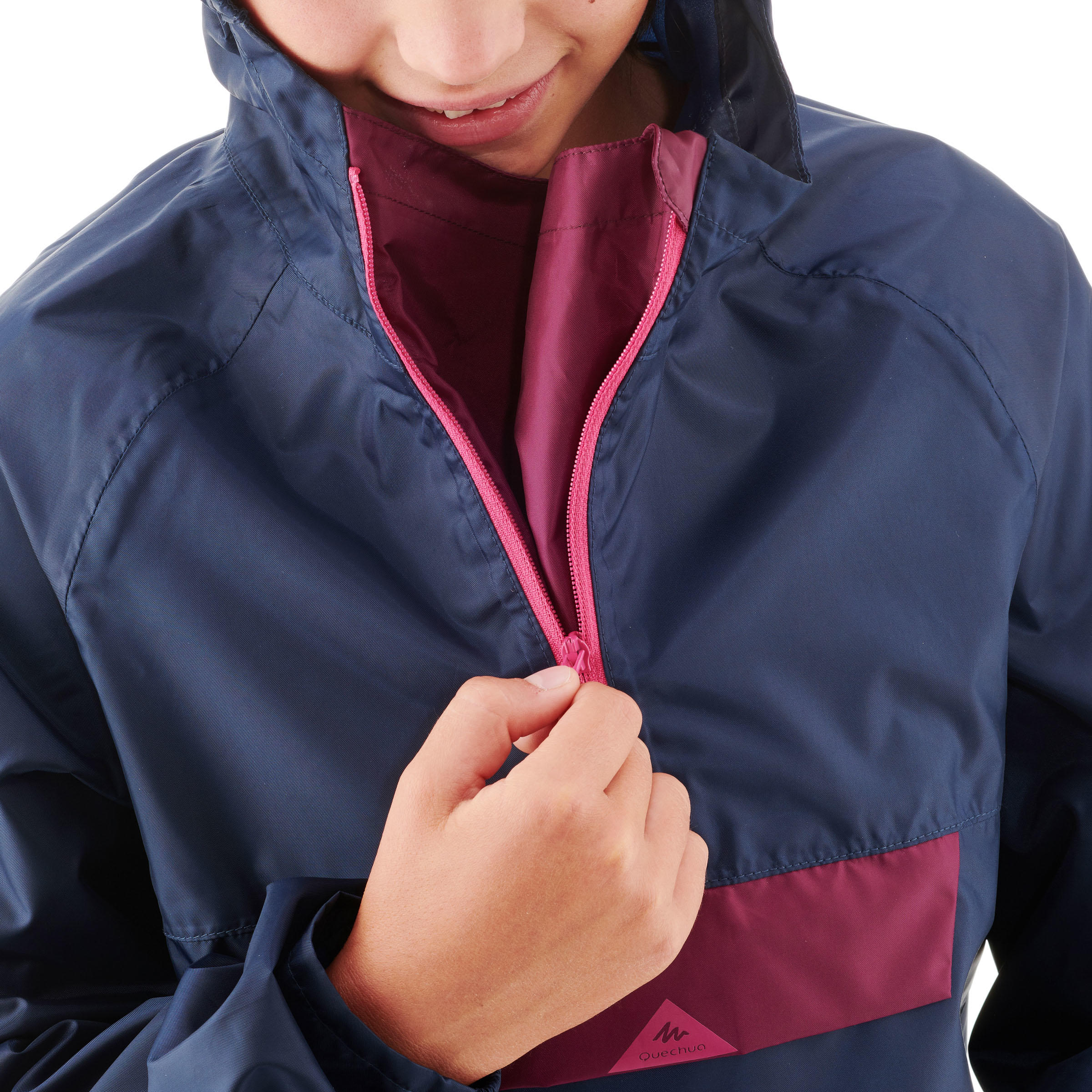 Manteau de randonnée imperméable enfant – MH 100 bleu/rose - QUECHUA