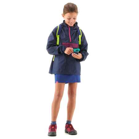 Children's hiking raincoat MH100 navy and pink ages 7-15