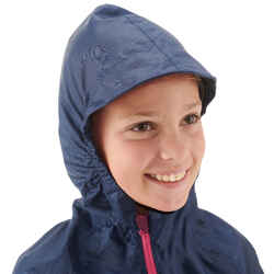 Children's hiking raincoat MH100 navy and pink ages 7-15