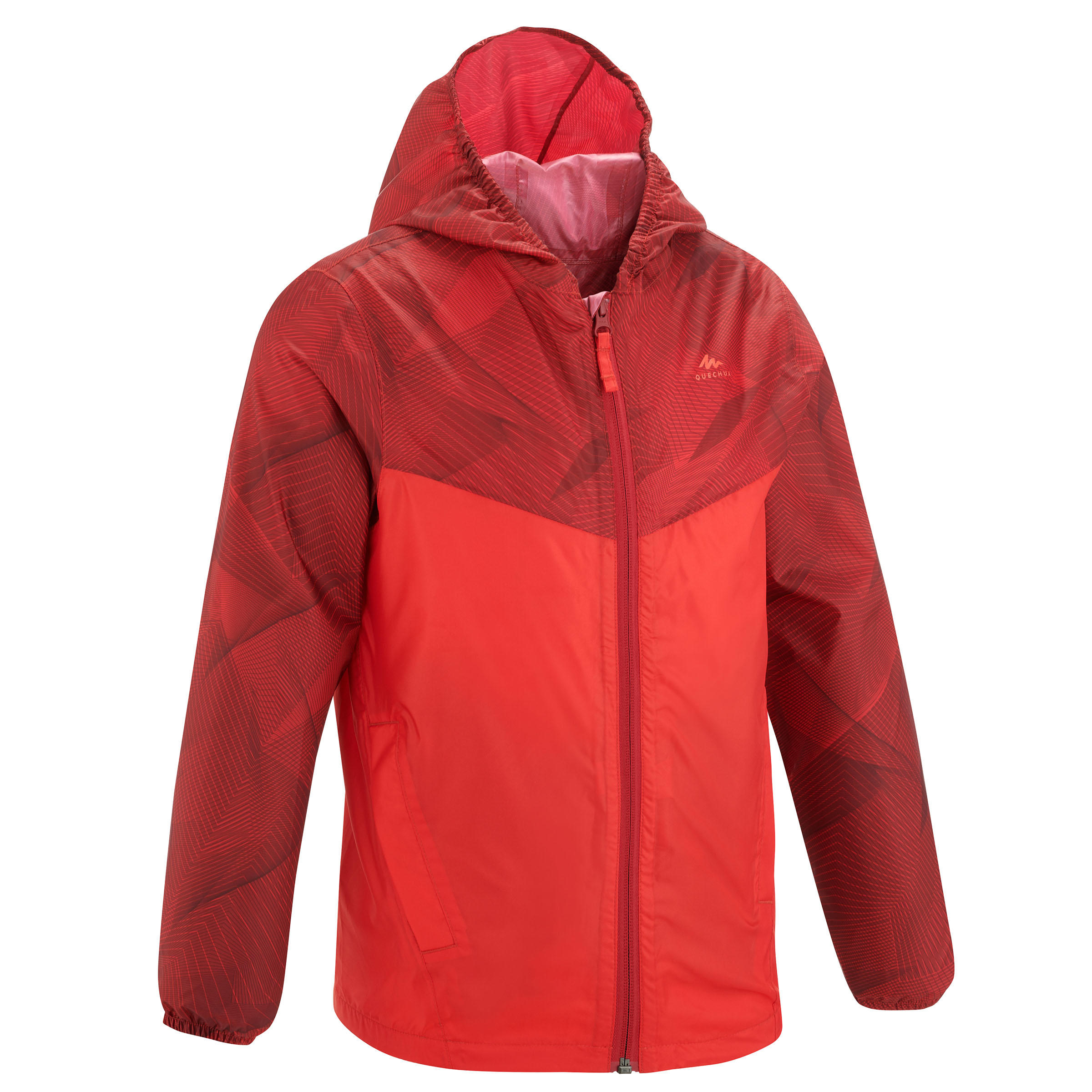 QUECHUA MH150 Kid's Waterproof Hiking Jacket from Age 7 to 15 Years - Red and Maroon