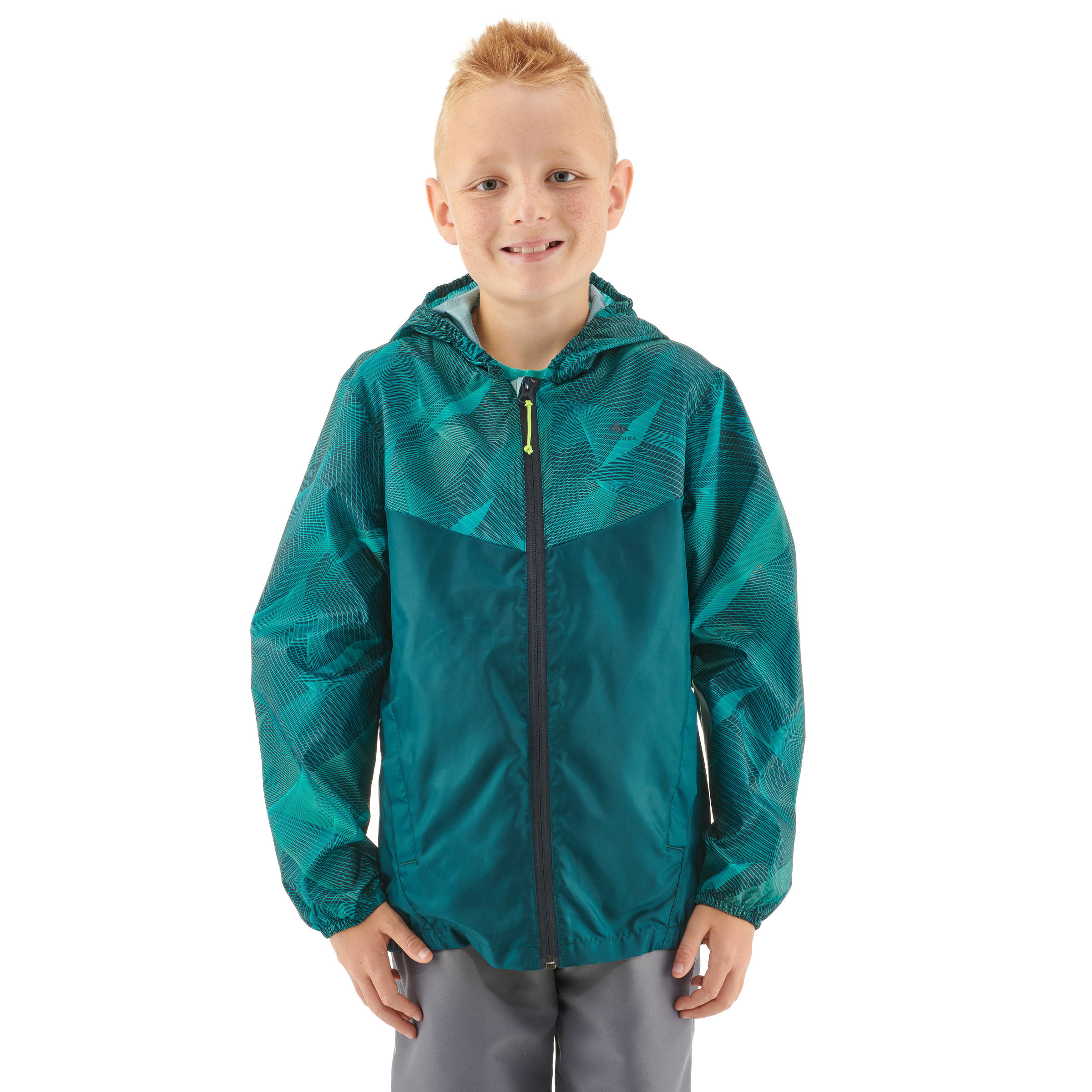 Kid's Raincoat MH150 (Age 7 to 15 Years) - Turquoise Print