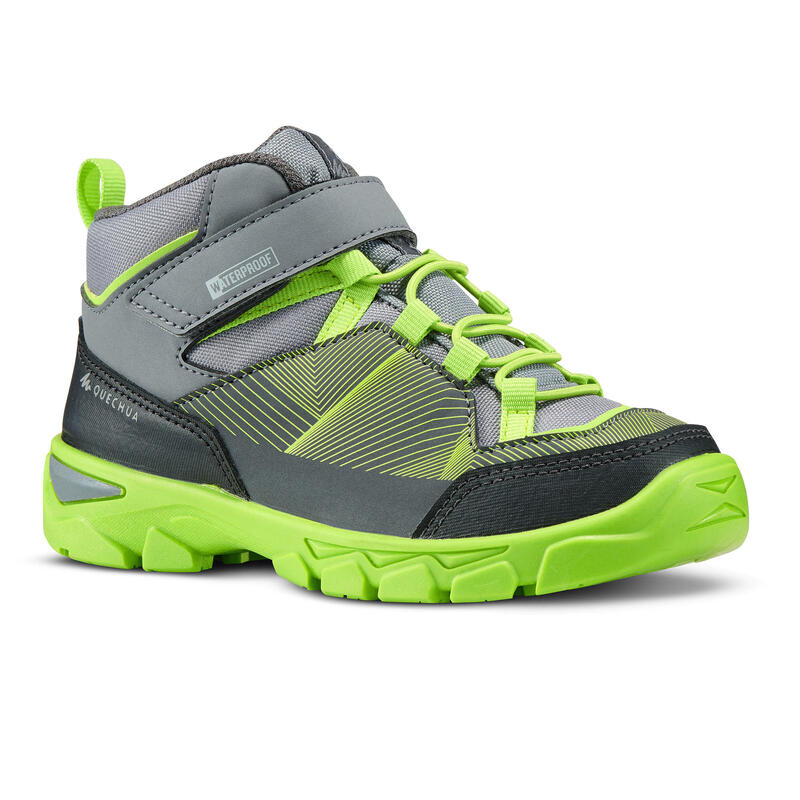 Chaussures imperméables de randonnée -MH120 MID grises- enfant 28 AU 34 scratch