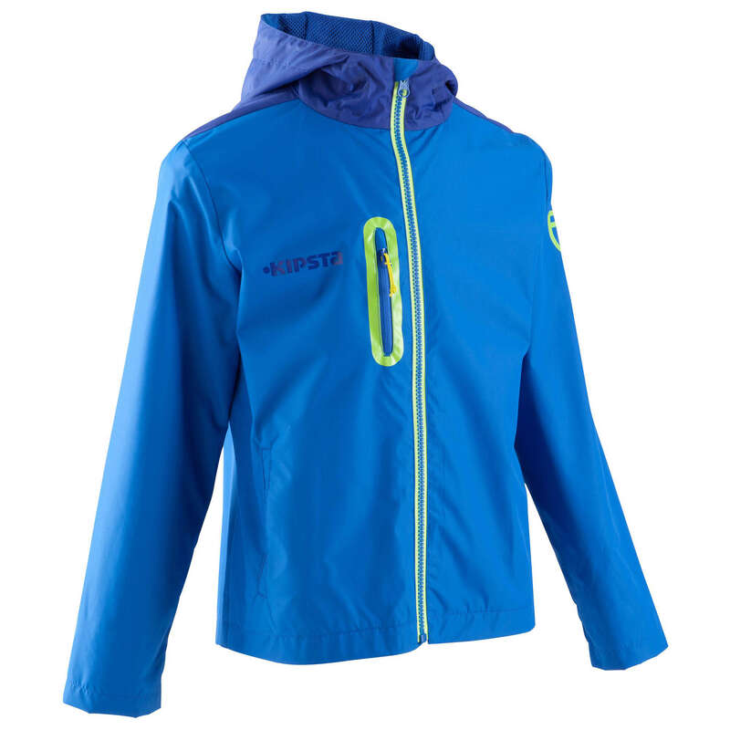 JR COLD WEATHER OUTFIT Football - T500 Kids raining jacket - light blue KIPSTA - Football Clothing