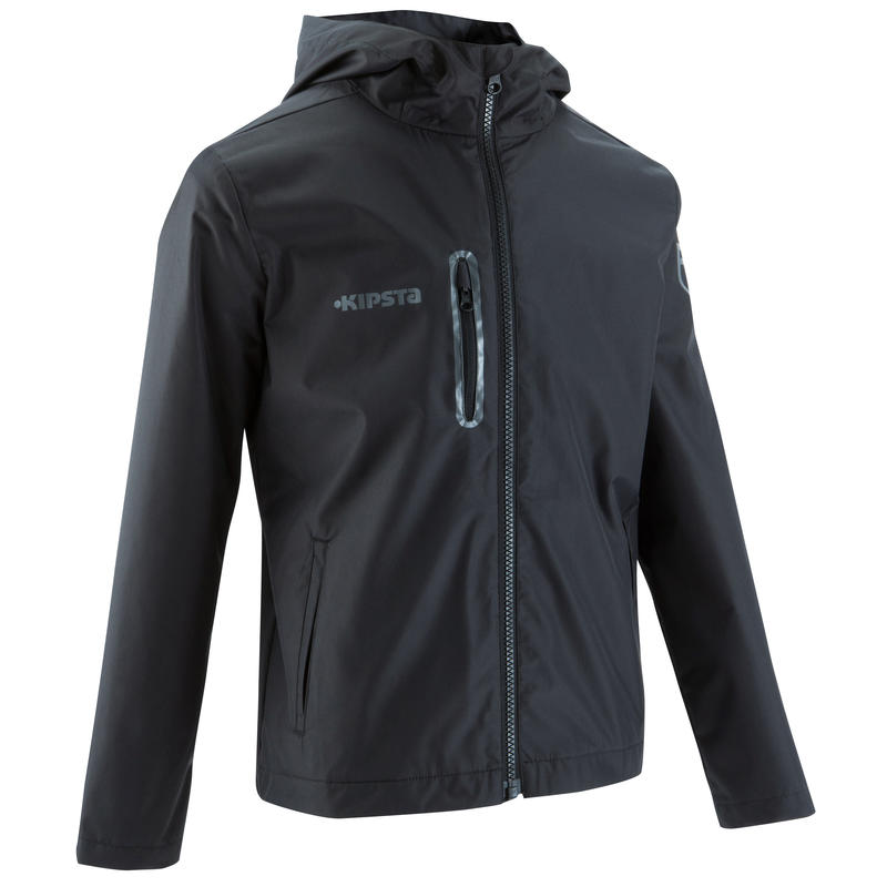 Veste imperméable de soccer enfant T500 noire Veste imperméable de soccer enfant T500 noire