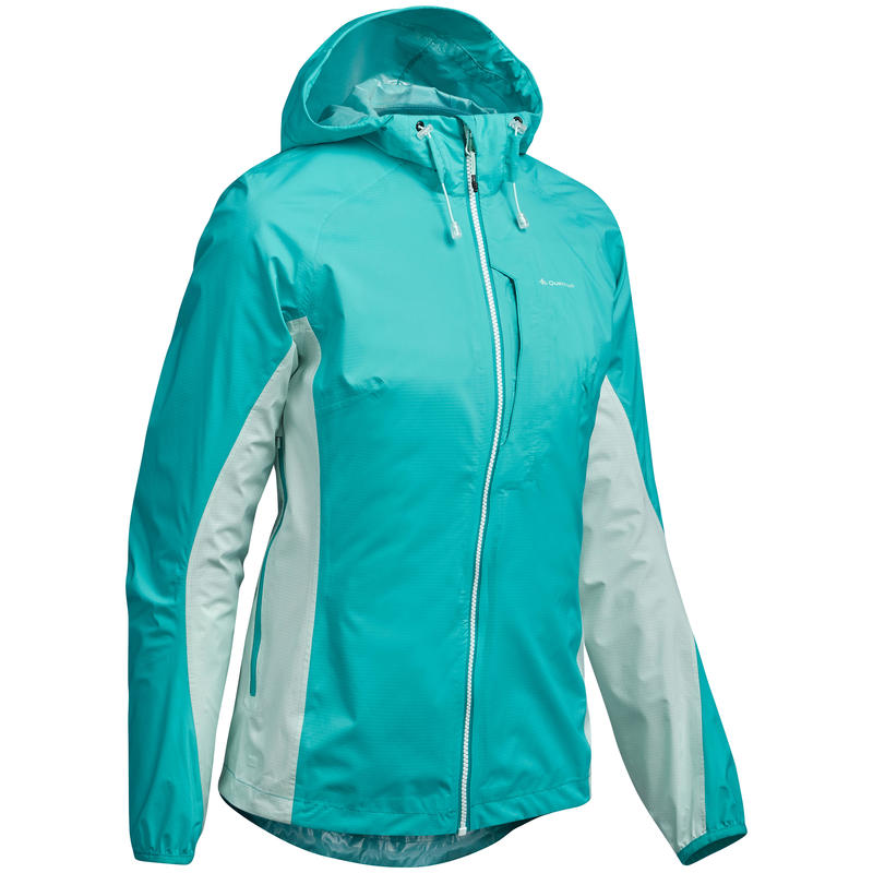 Chamarra impermeable de senderismo rápido Mujer FH500 Helium Rain Azul caribe Chamarra impermeable de senderismo rápido Mujer FH500 Helium Rain Azul caribe