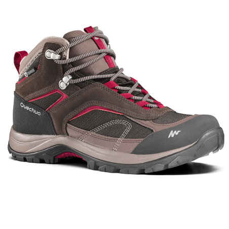 Bototos de senderismo montaña Mujer MH100 Mid impermeable Negro Café