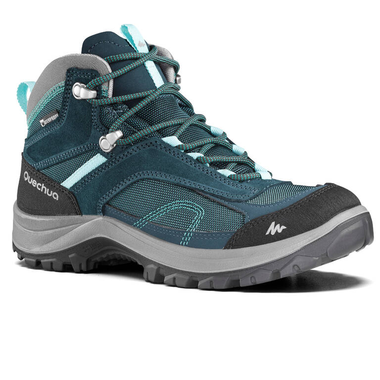 Women’s waterproof mountain walking boots - MH100 Mid - Turquoise