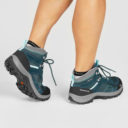 Chaussures imperméables de randonnée montagne - MH100 Mid Turquoise - Femme