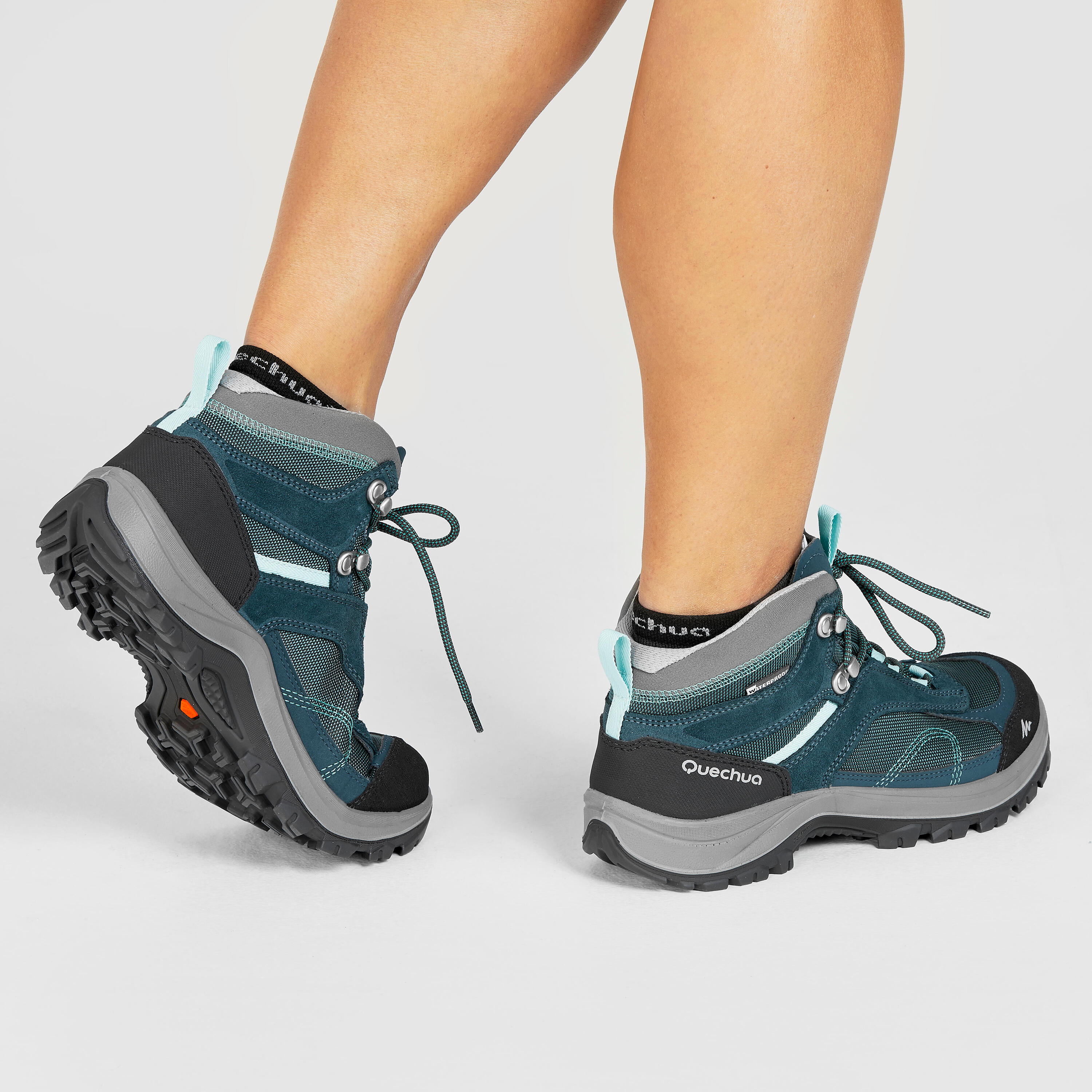Women’s waterproof mountain walking boots - MH100 Mid - Turquoise 6/8
