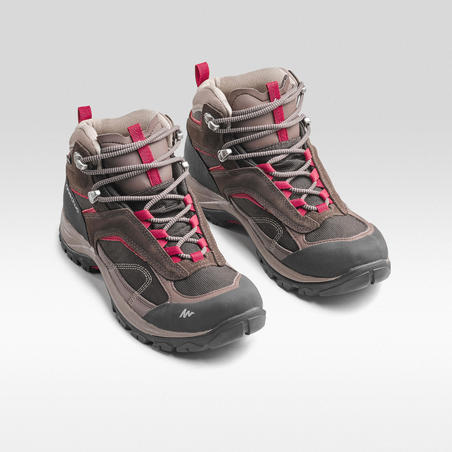 Women’s waterproof mountain walking boots - MH100 Mid - Brown