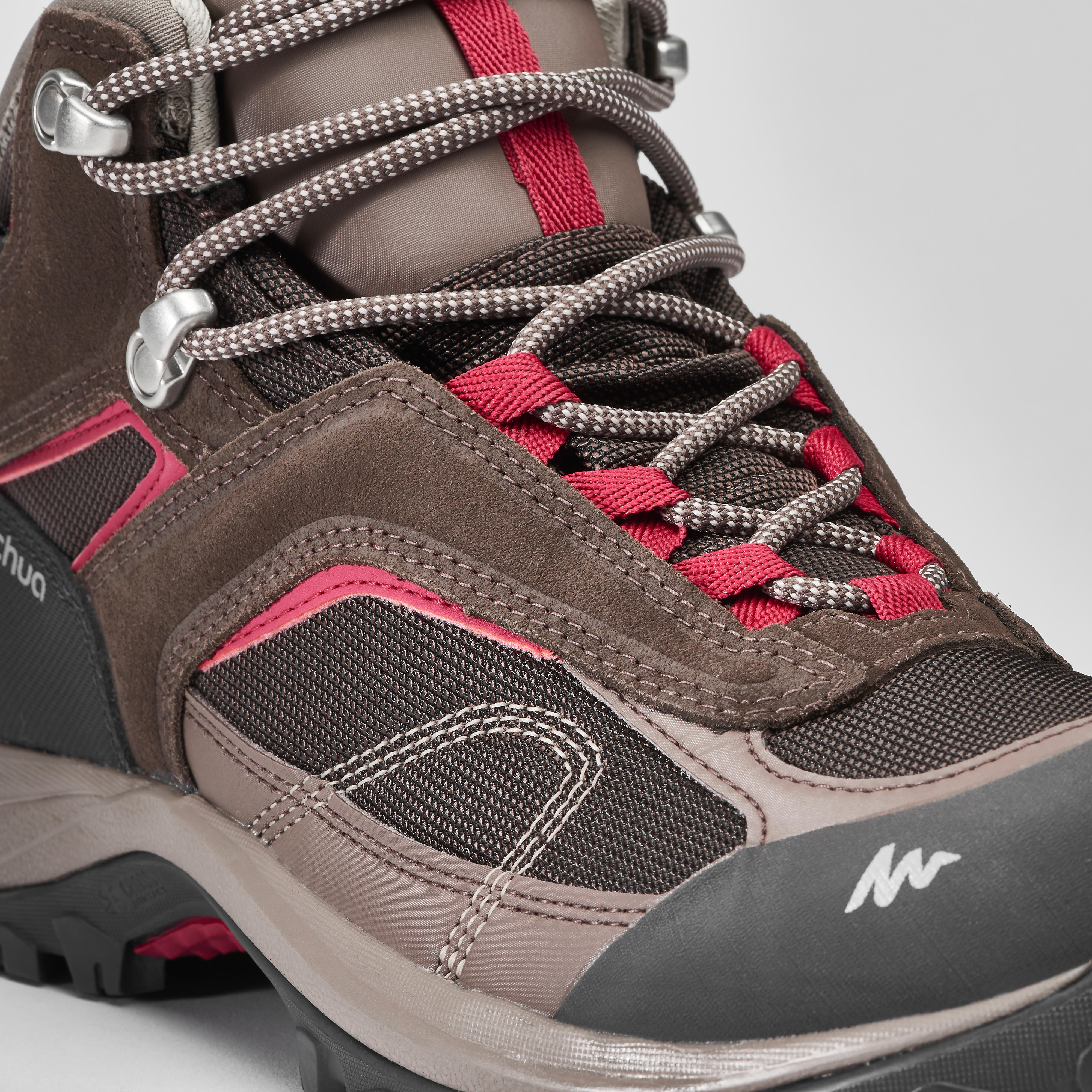 Chaussures impermeables de randonnee montagne MH100 Mid Marron Femme Decathlon