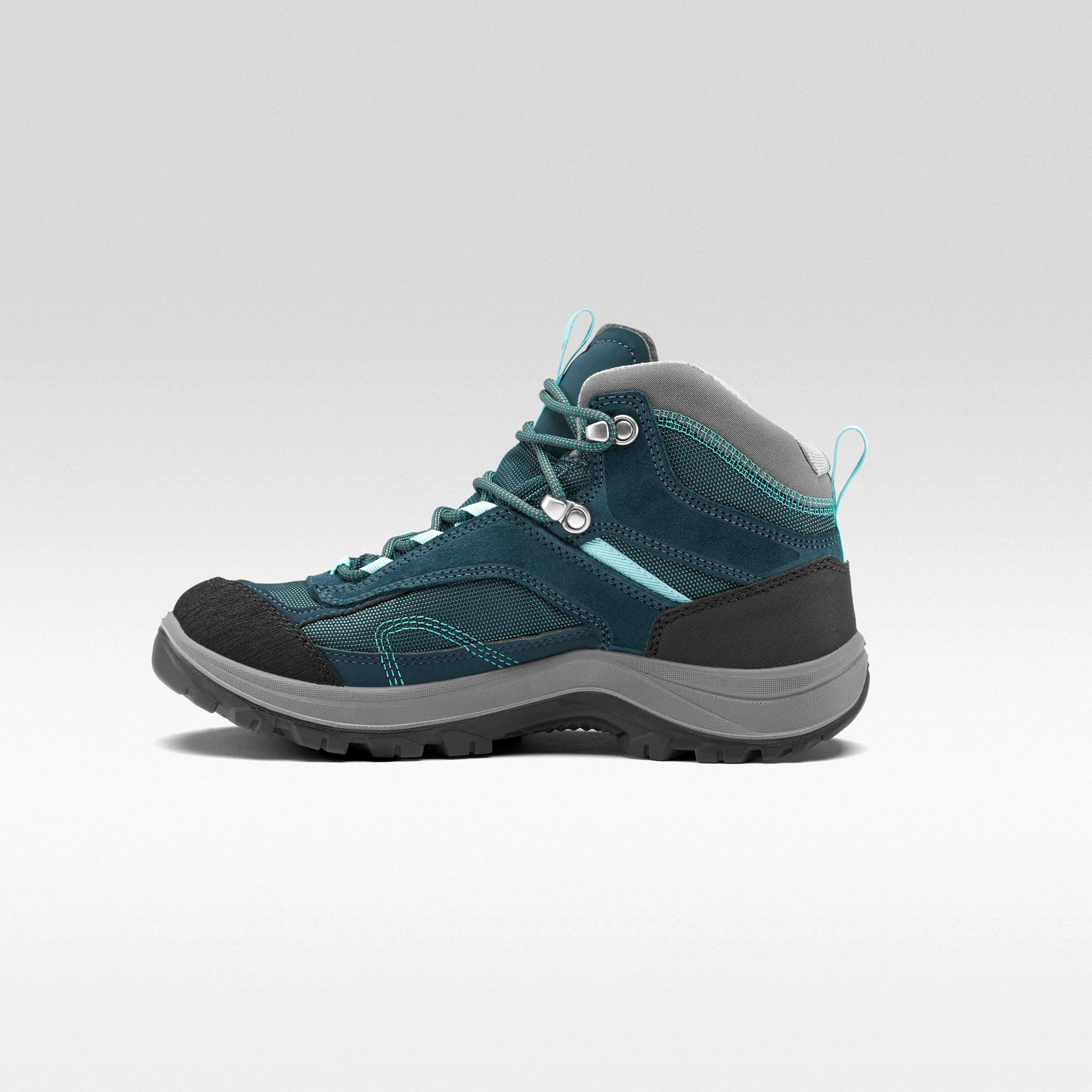 MH100 Sepatu Mendaki Gunung Tahan Air Mid Wanita - Turquoise - Decathlon