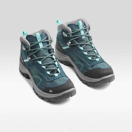 Women’s waterproof mountain walking boots - MH100 Mid - Turquoise