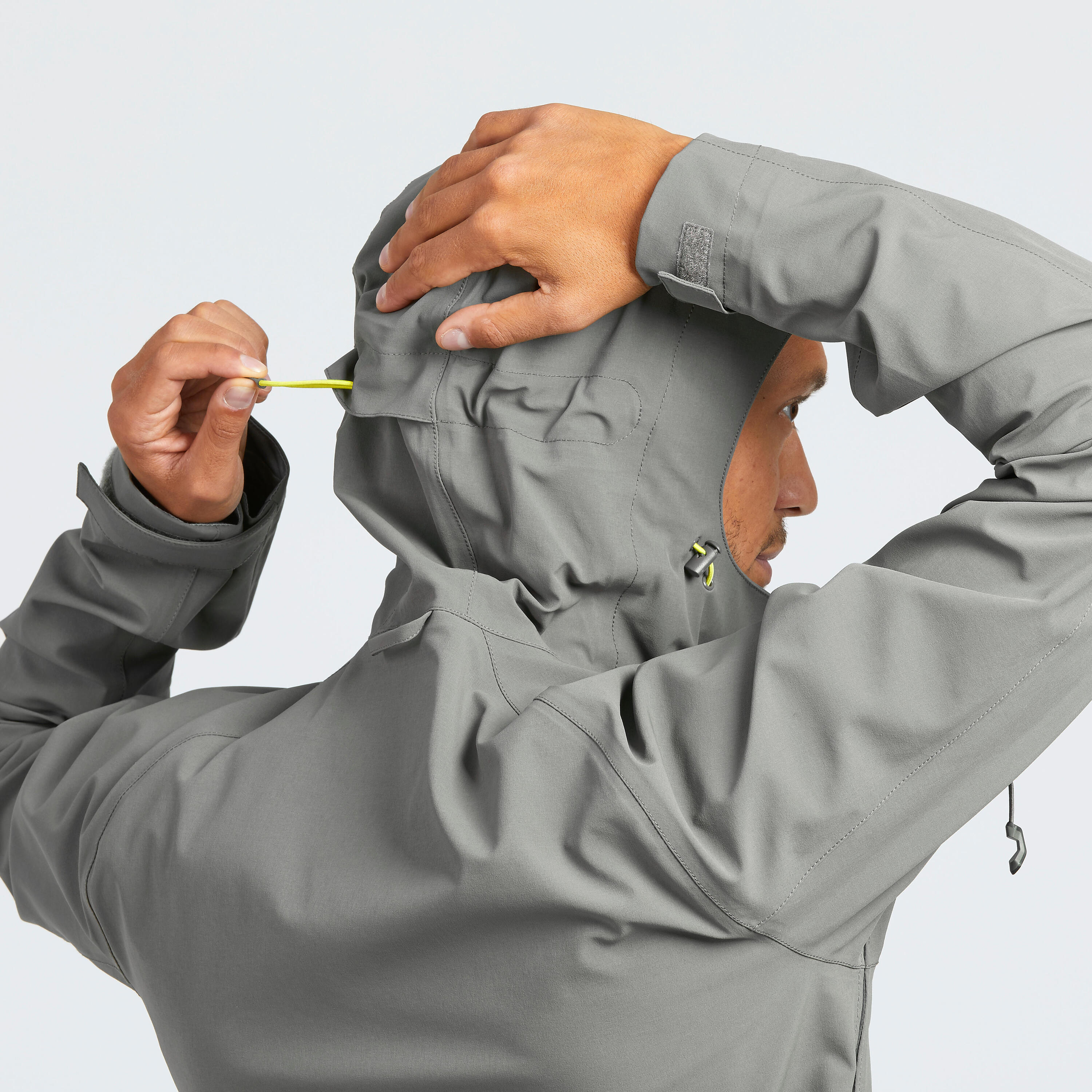 MH500 Men's Waterproof Mountain Hiking Rain Jacket - Grey Khaki 10/12