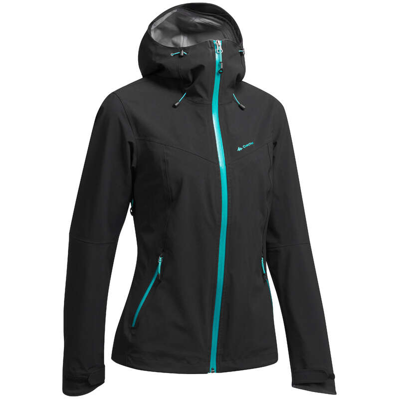 WOMEN MOUNTAIN HIKING JACKETS Hiking - MH500 Women's Waterproof Jacket - Black QUECHUA - Hiking Jackets