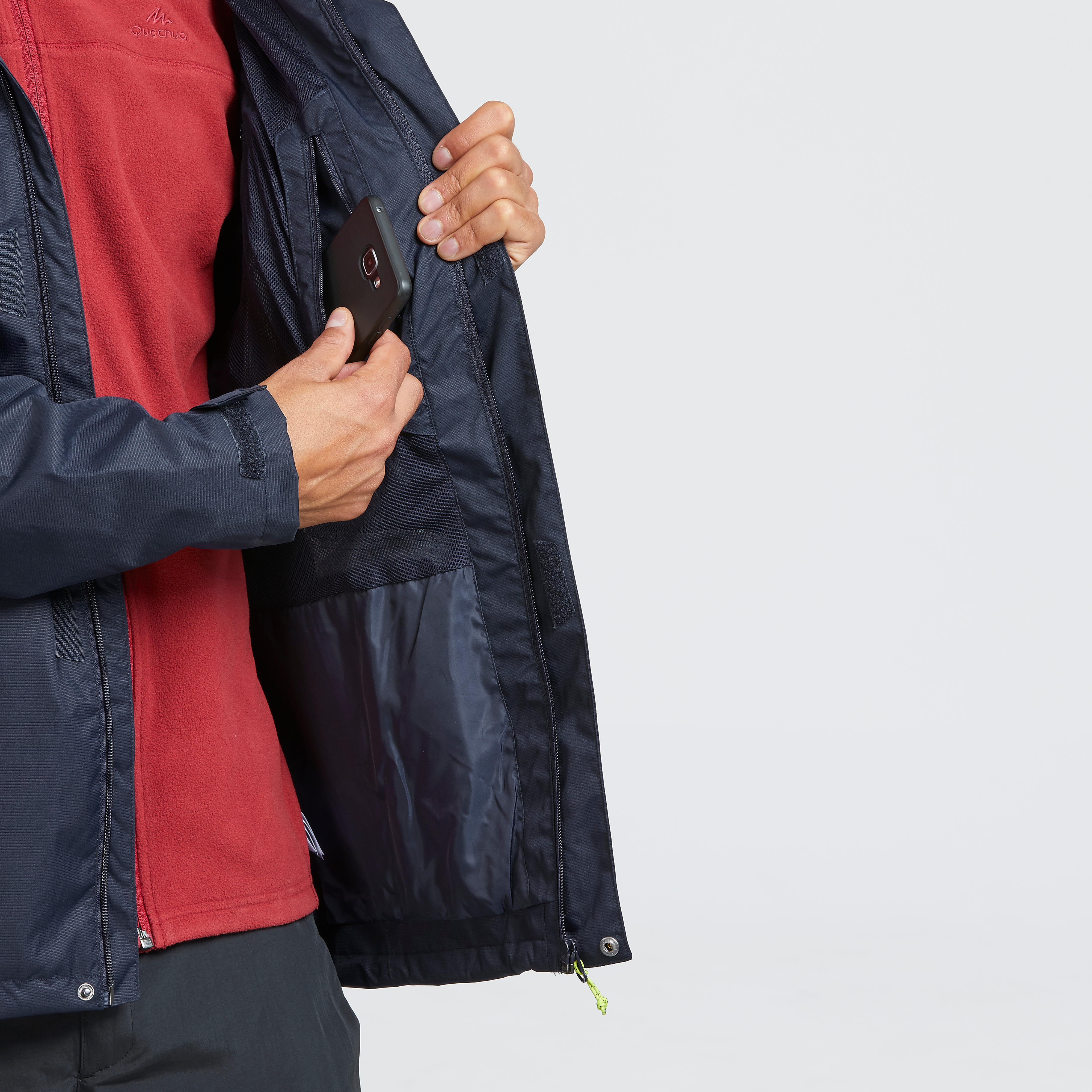 MH100 Men's Waterproof Mountain Walking Rain Jacket - Blue - QUECHUA