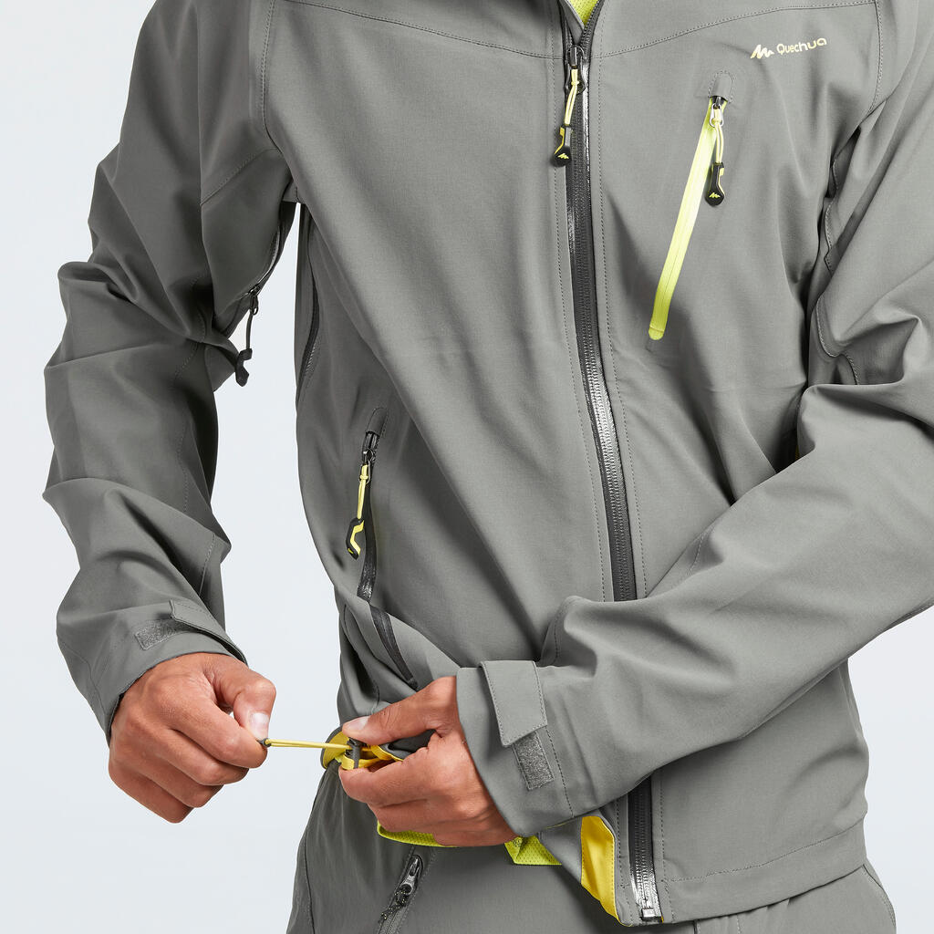 MH500 Men's Waterproof Mountain Hiking Rain Jacket - Grey Khaki