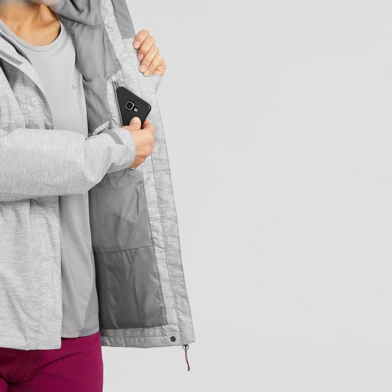 Veste de randonnée imperméable femme, MH100 gris