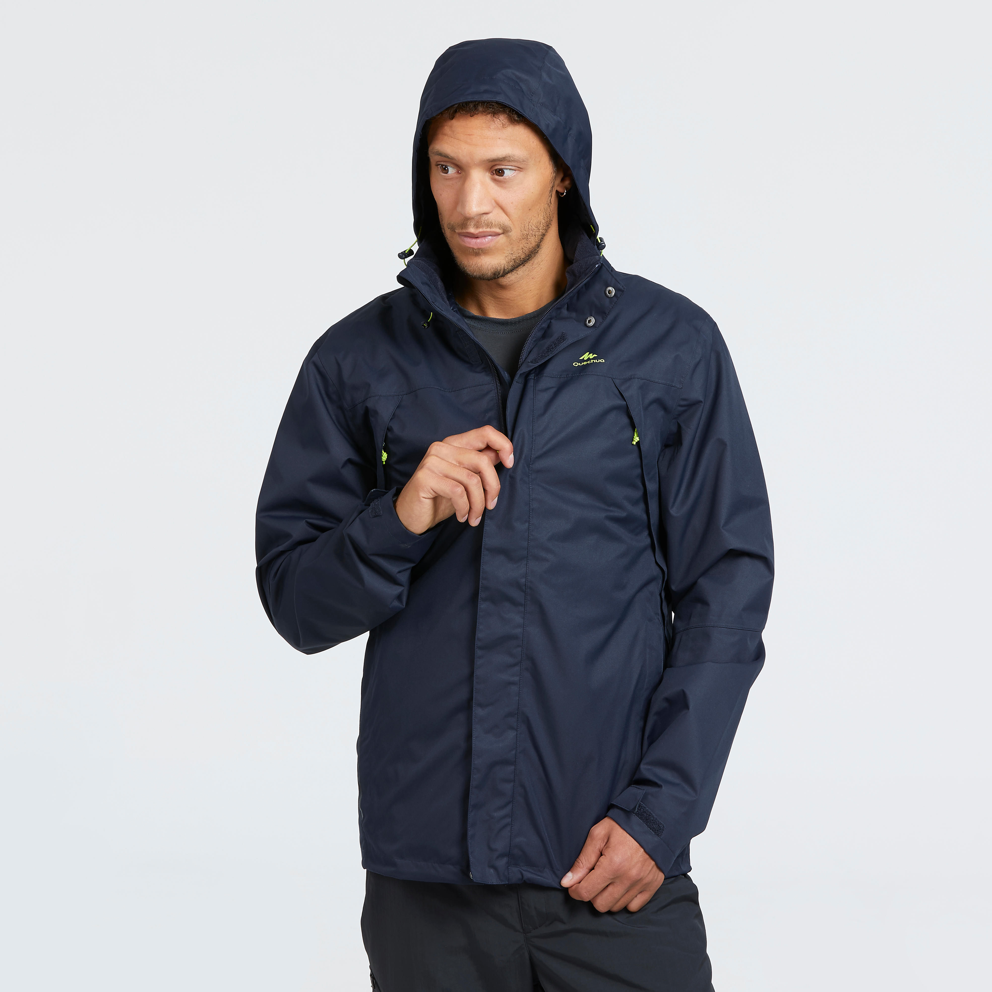MH100 Men's Waterproof Mountain Walking Rain Jacket - Blue - QUECHUA