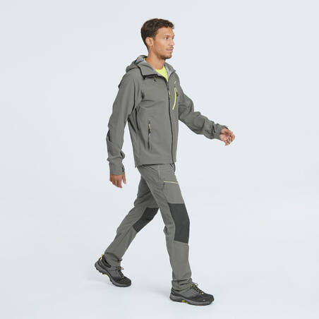 MH500 Men's Waterproof Mountain Hiking Rain Jacket - Grey Khaki