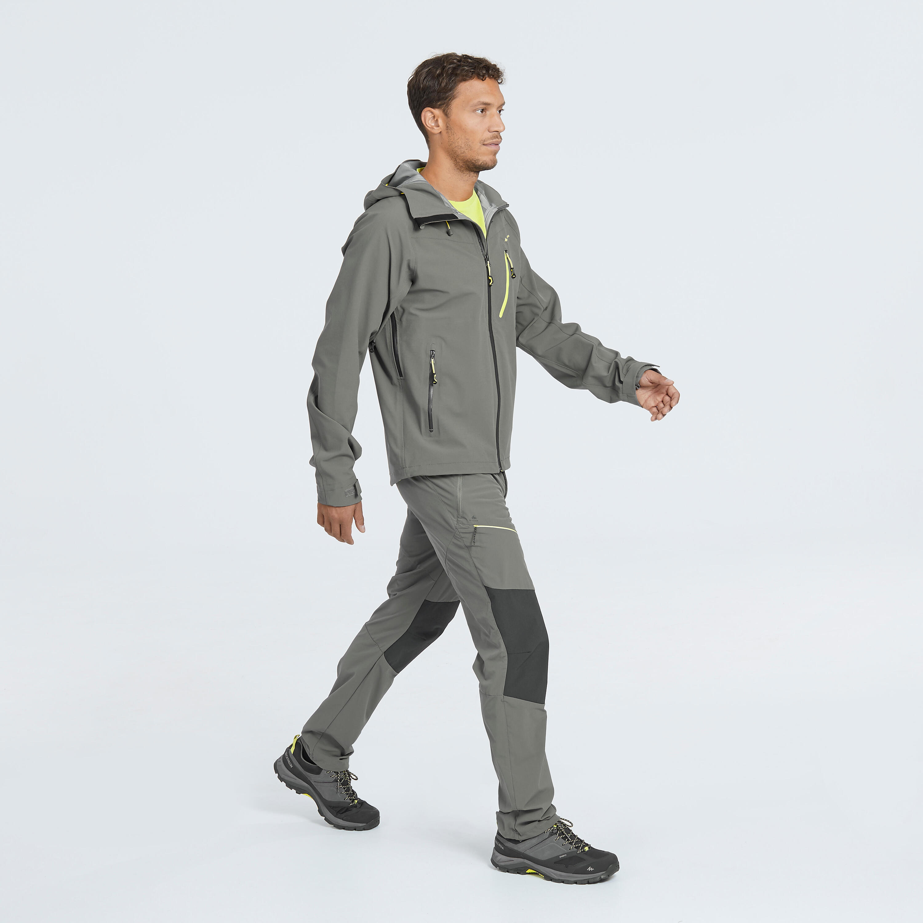 MH500 Men's Waterproof Mountain Hiking Rain Jacket - Grey Khaki 4/12