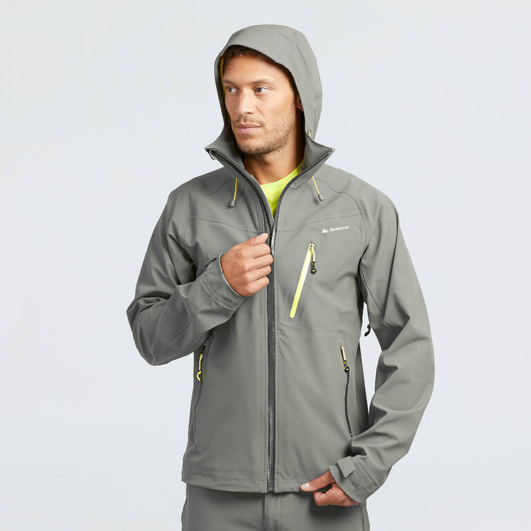 MH500 Men's Waterproof Mountain Hiking Rain Jacket - Grey Khaki