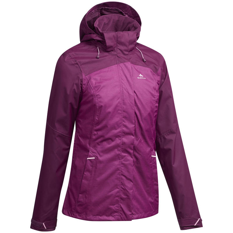 Veste imperméable de randonnée montagne femme MH100 Prune chiné Veste imperméable de randonnée montagne femme MH100 Prune chiné