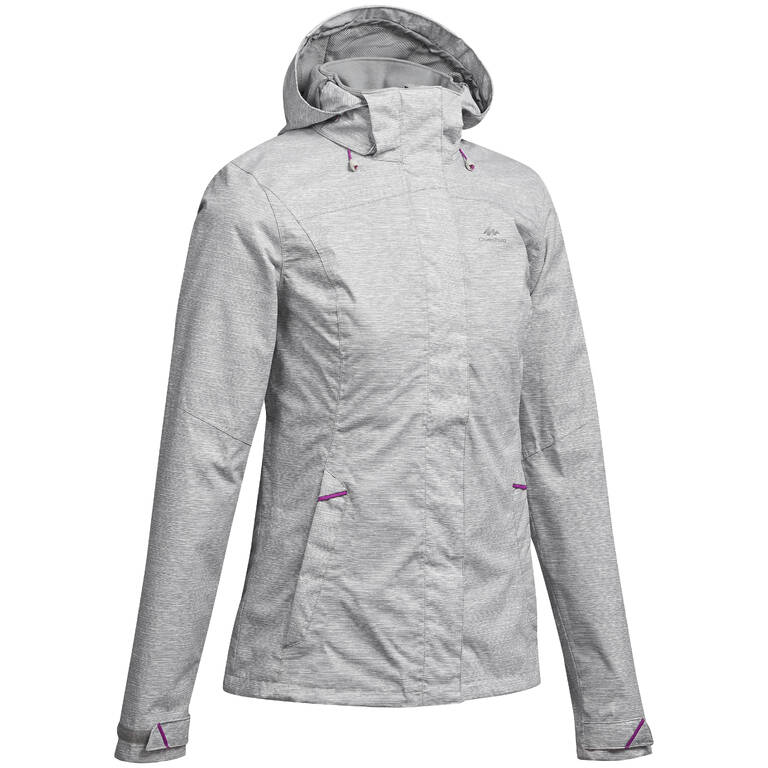 Women Hiking Rain Jacket MH100 Grey