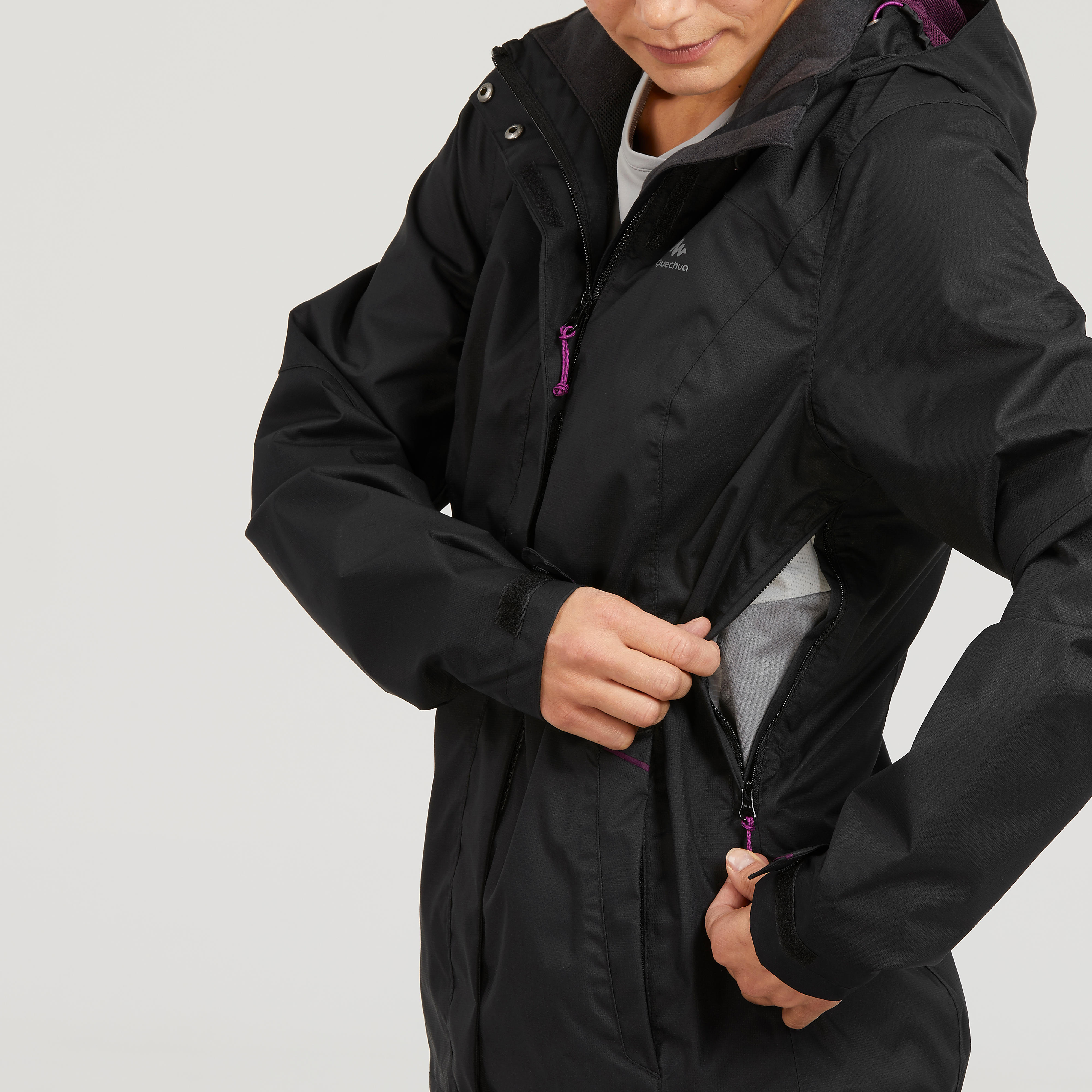 CHAQUETA IMPERMEABLE DE SENDERISMO MUJER MH100 NEGRO - Decathlon