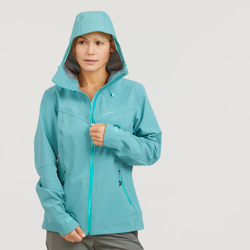 MH500 Women's Waterproof Mountain Walking Jacket Blue Grey Decathlon