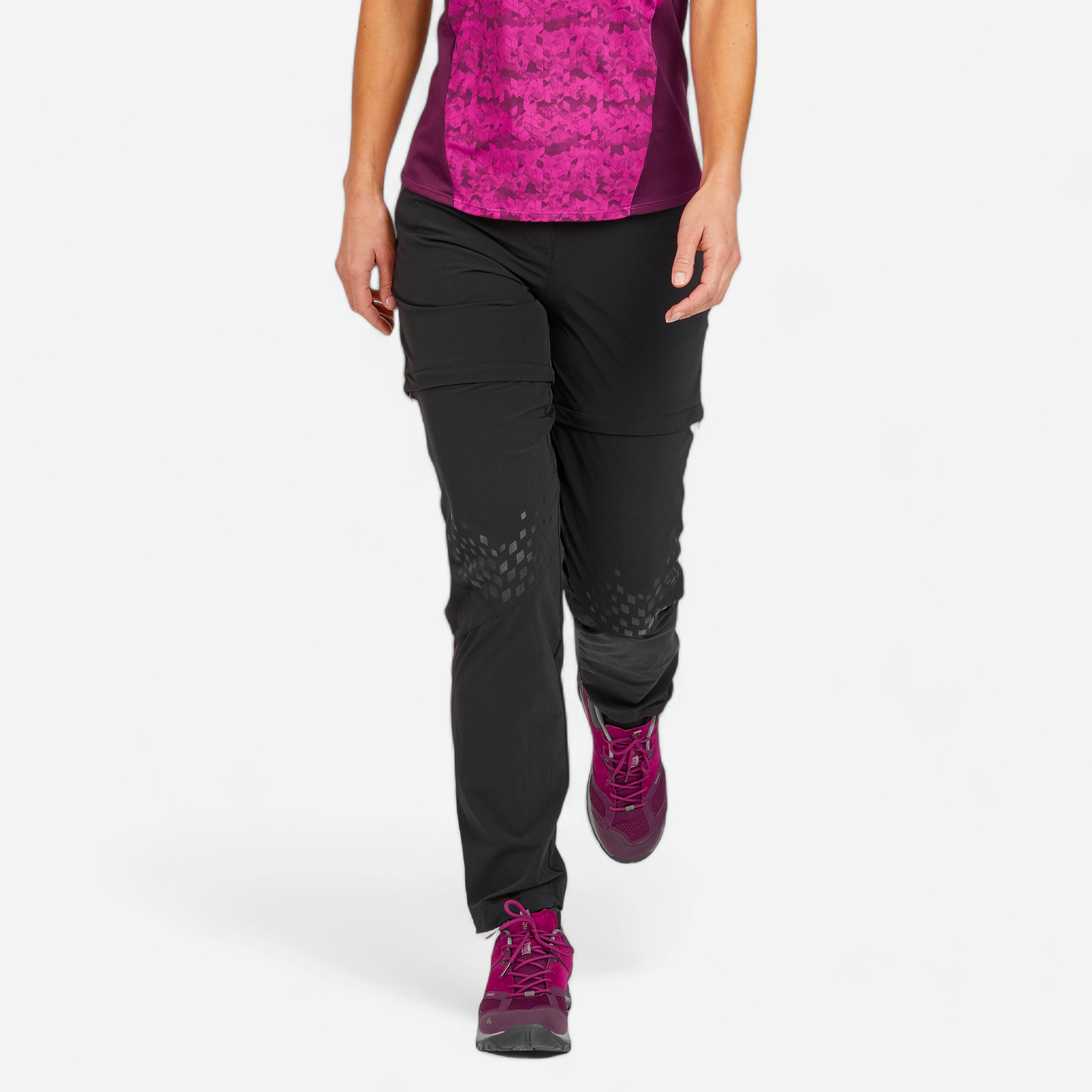 QUECHUA Dámske odopínateľné nohavice MH550 na vysokohorskú turistiku bordové S W28 L31