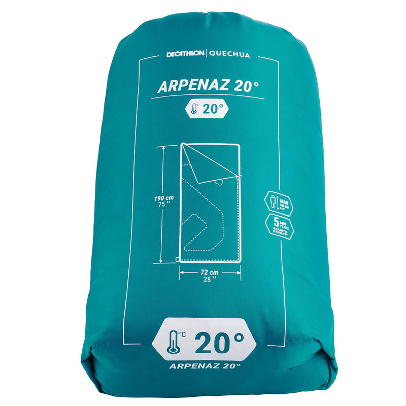 Schlafsack Camping - Arpenaz 20 °C Kunstfaser grün