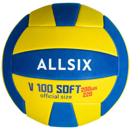 Ballon de volley-ball V100 SOFT 200-220g jaune et bleu pour les 6-9 ans