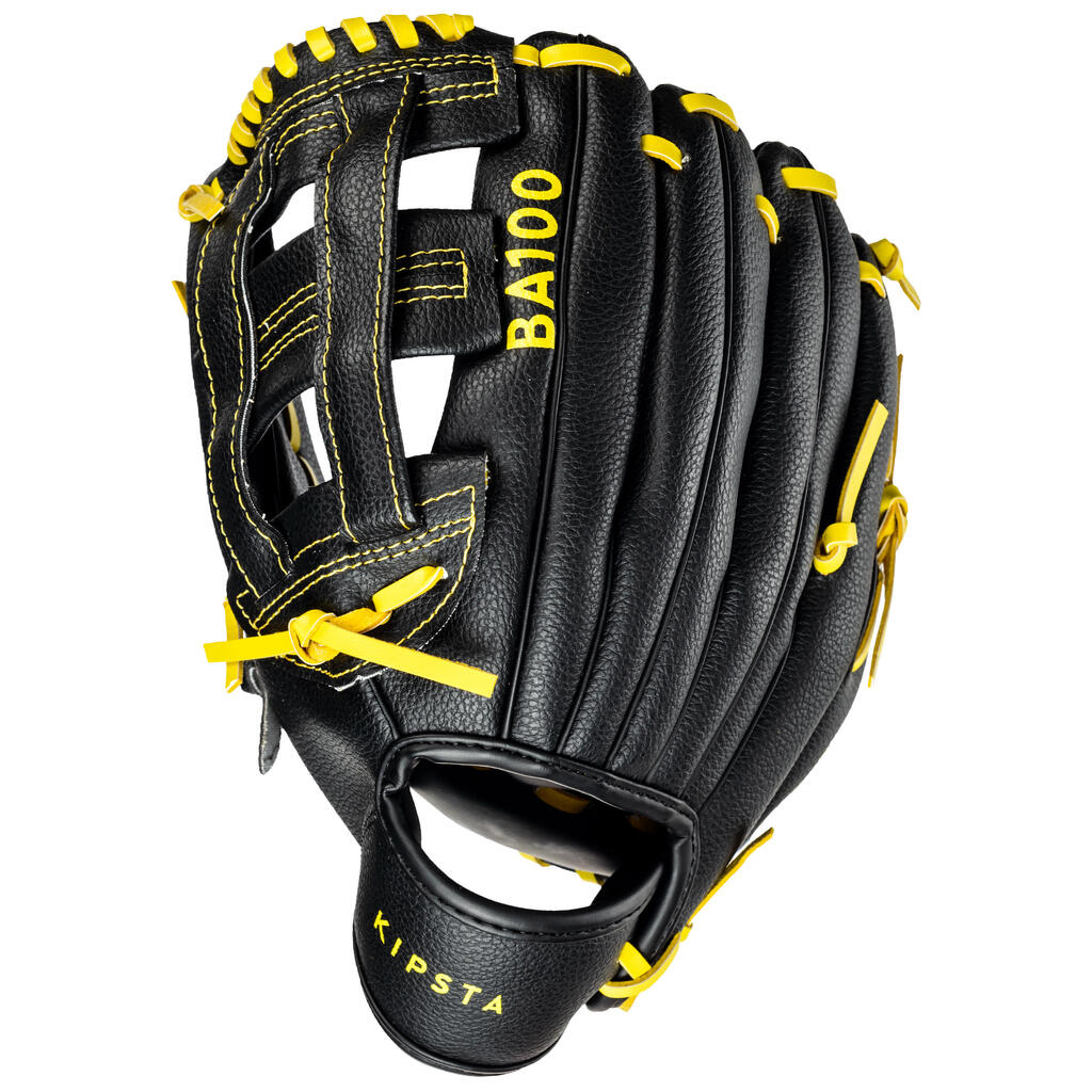 Baseball glove left-hand throw Kid - BA100 Yellow Black