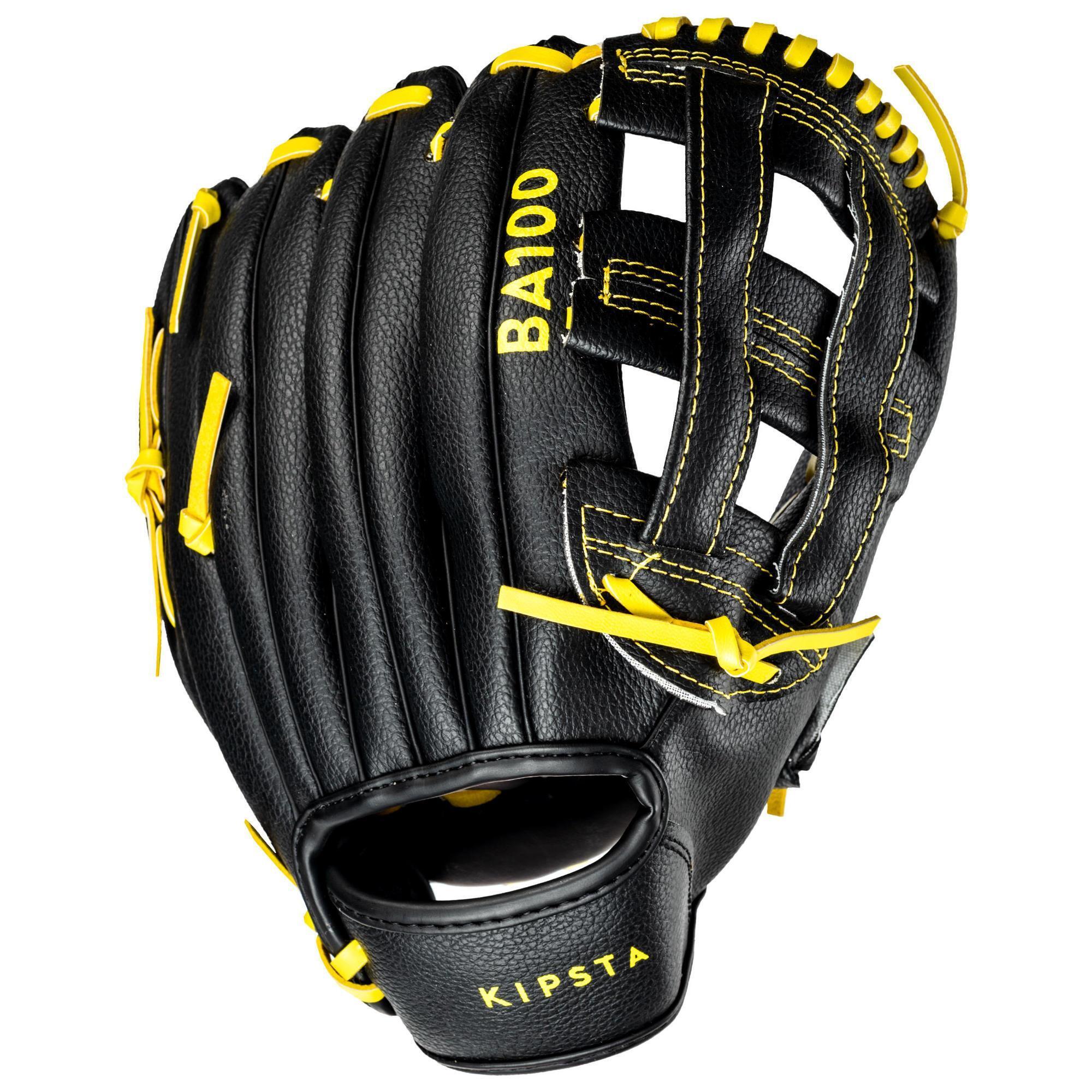Baseball Glove right-hand throw kids - BA100 Yellow  Black 1/7