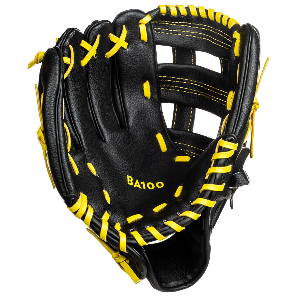 Baseball glove left-hand throw Kid - BA100 Yellow Black