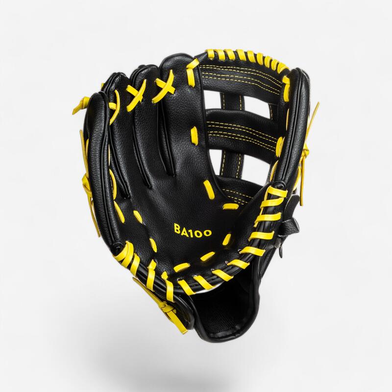 Baseball glove lefthand throw Kid BA100 Yellow Black Decathlon
