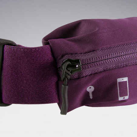Adjustable running belt for any size of smartphone and keys - plum