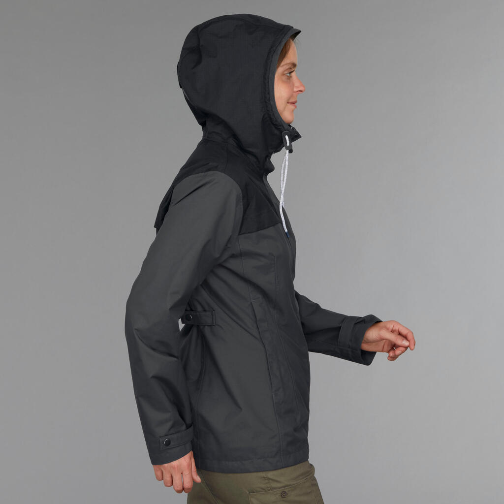 Veste 3en1 imperméable confort 0°C de trek voyage - TRAVEL 100 gris foncé-femme