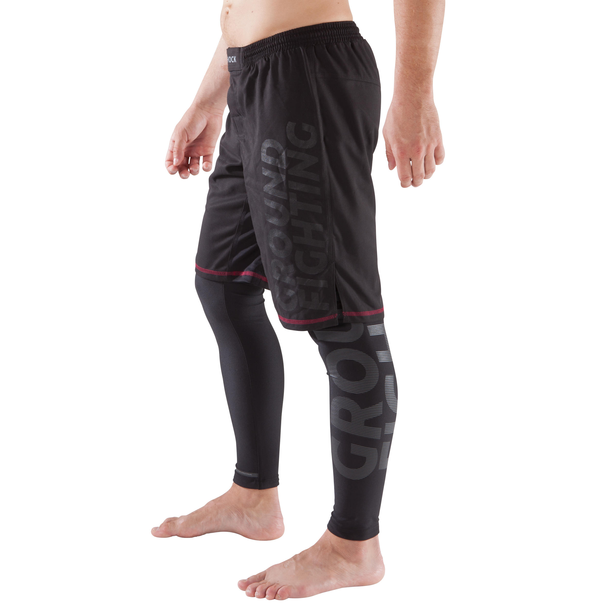 Pantalón corto MMA grappling no gi adulto Outshock 500 negro y rojo 1/10