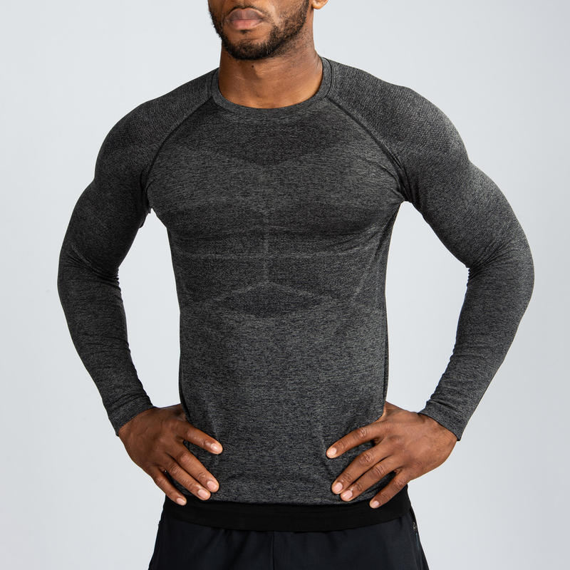 Bodybuilding LongSleeved Compression TShirt Black Decathlon
