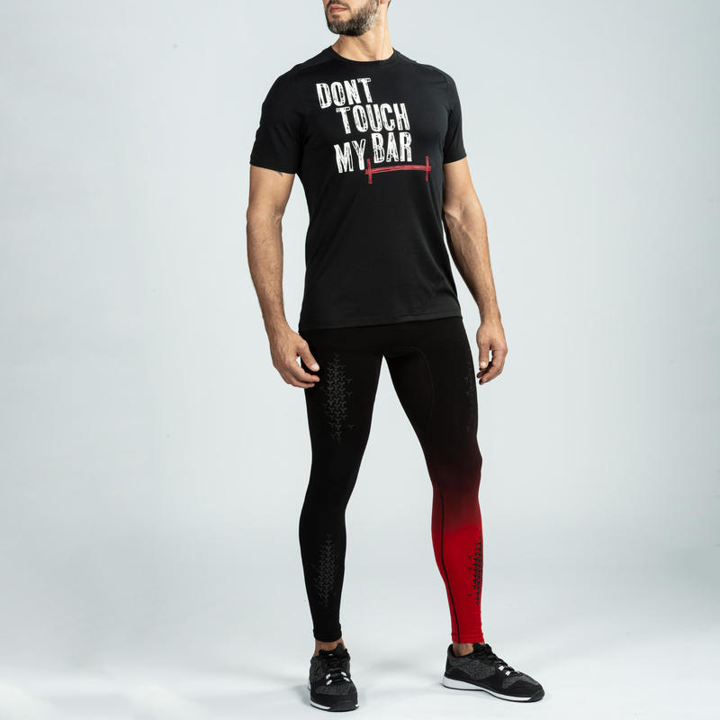 Erkek Tayt Siyah Kirmizi Dikissiz Crosstraining 900 Domyos By Decathlon