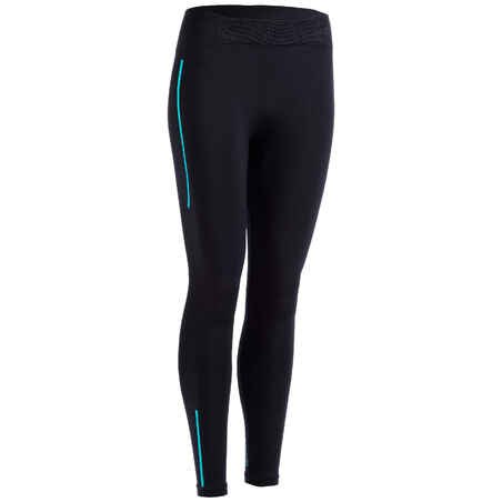 LEGGINGS SEAMLESS CROSSTRAINING 500 FEMME NOIR/BLEU