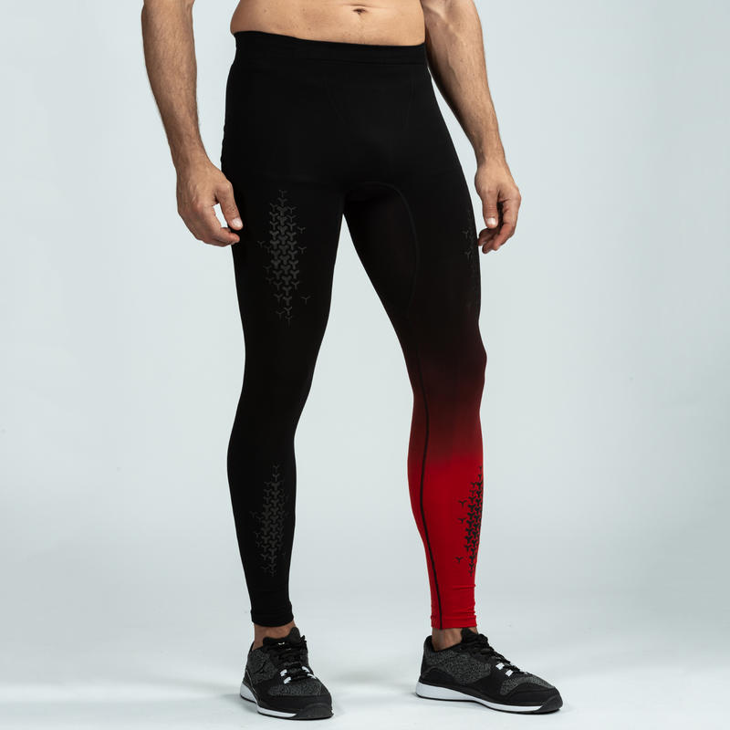 Erkek Tayt Siyah Kirmizi Dikissiz Crosstraining 900 Domyos By Decathlon