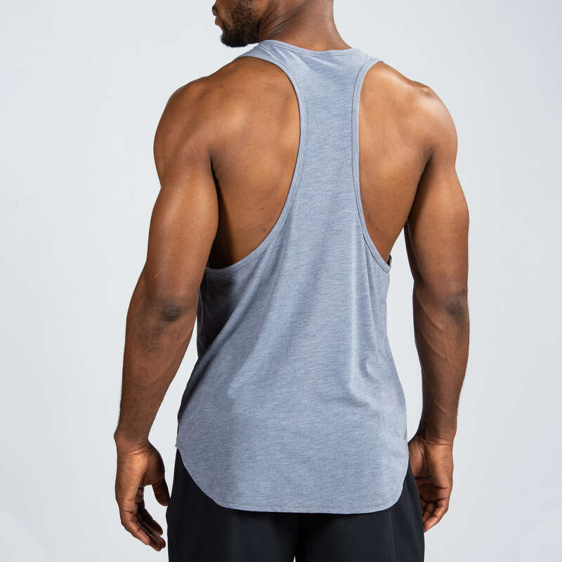 GLOVES, BELTS, APPAREL Fitness and Gym - Stringer Tank Top Mottled Blue DOMYOS - Fitness and Gym