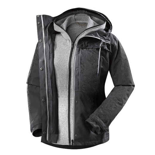 
      Veste 3en1 imperméable confort 0°C de trek voyage - TRAVEL 100 gris foncé-femme
  