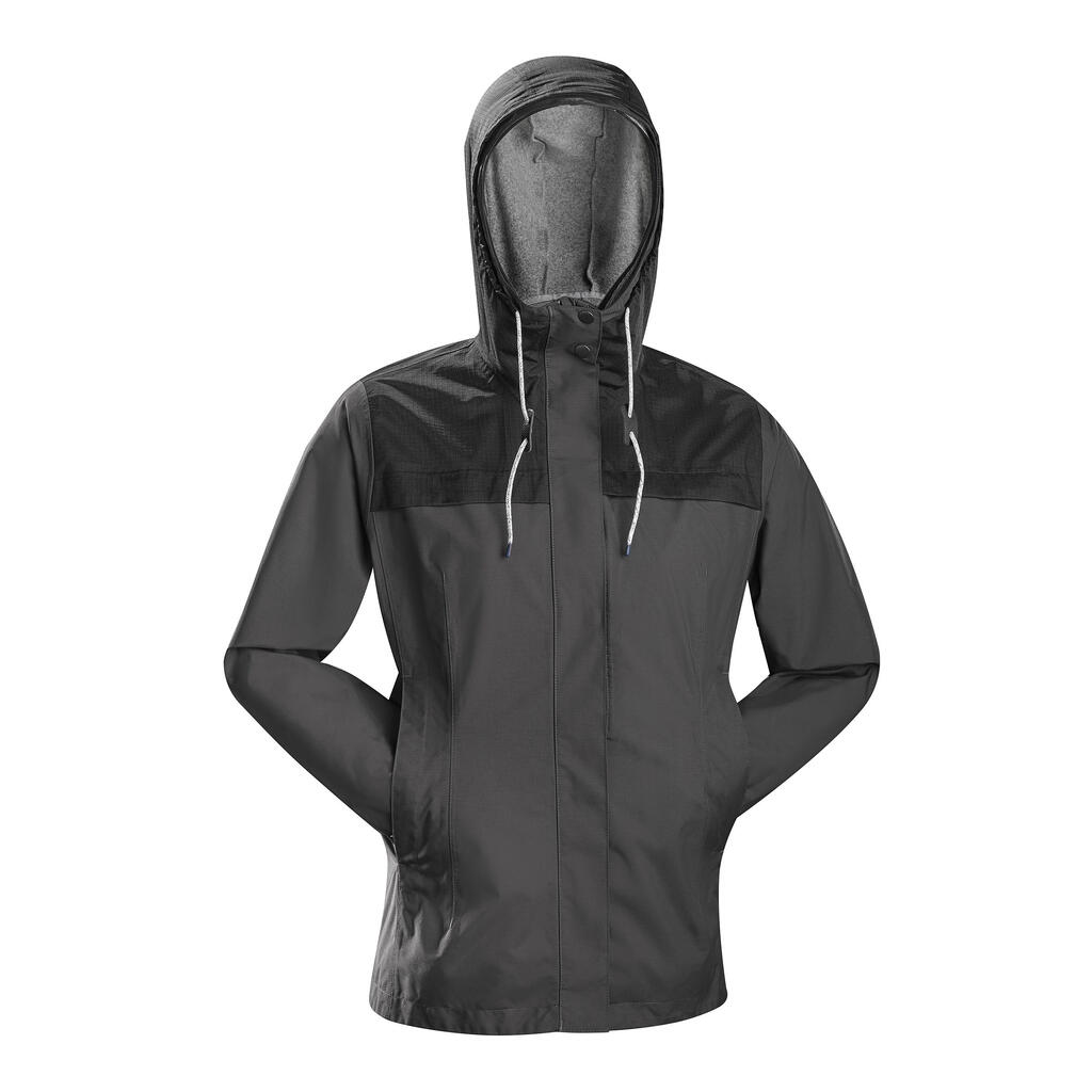 Veste 3en1 imperméable confort 0°C de trek voyage - TRAVEL 100 gris foncé-femme